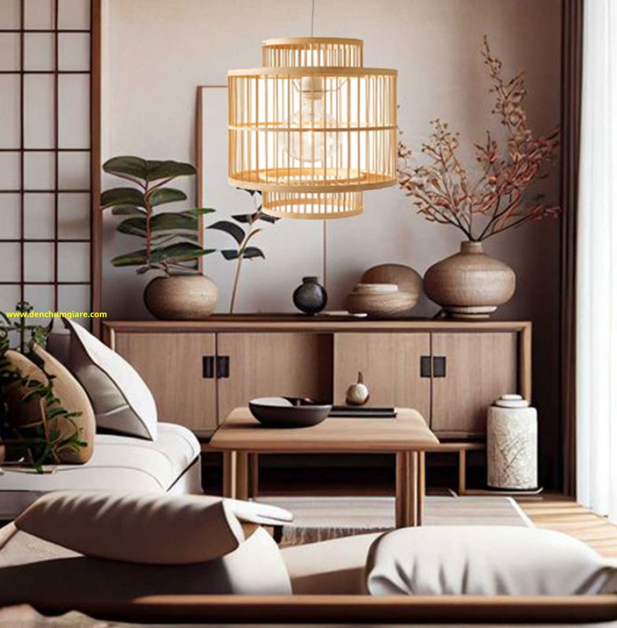 Đèn mây tre hình hai trụ tròn kiểu đan đơn giản MT130